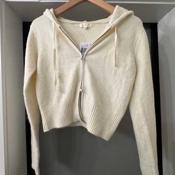 Nordstrom Jackets & Blazers - Nordstrom White Sweater Knit Soft Fuzzy Zip-Up Hoodie Cardigan Cream Small